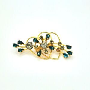 Vintage gold rhinestone double heart spray brooch